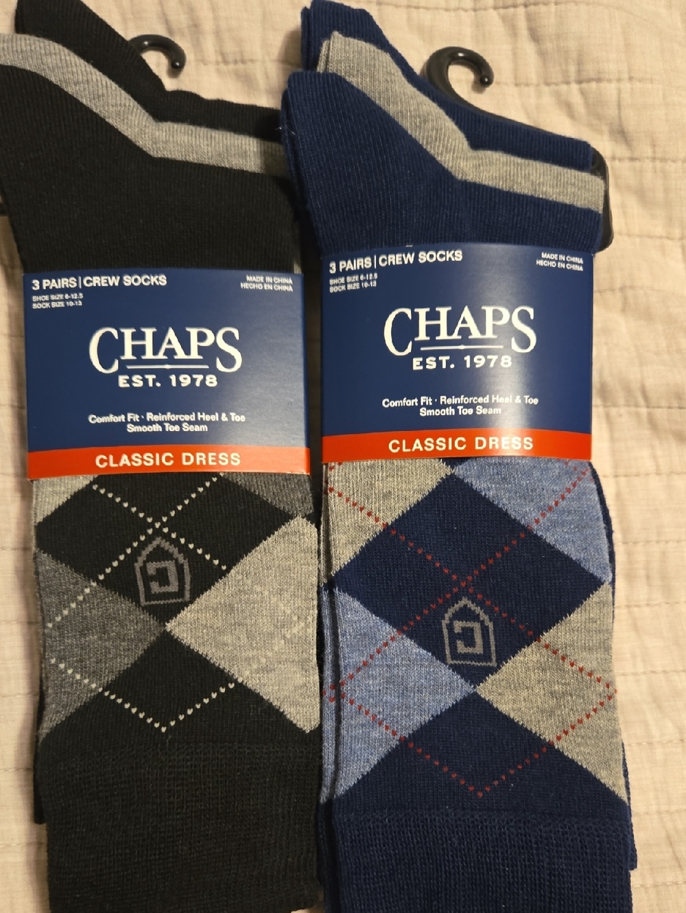 Chaps Classic Dress Argyle Crew Socks - Gray & Blue (3-Pack)